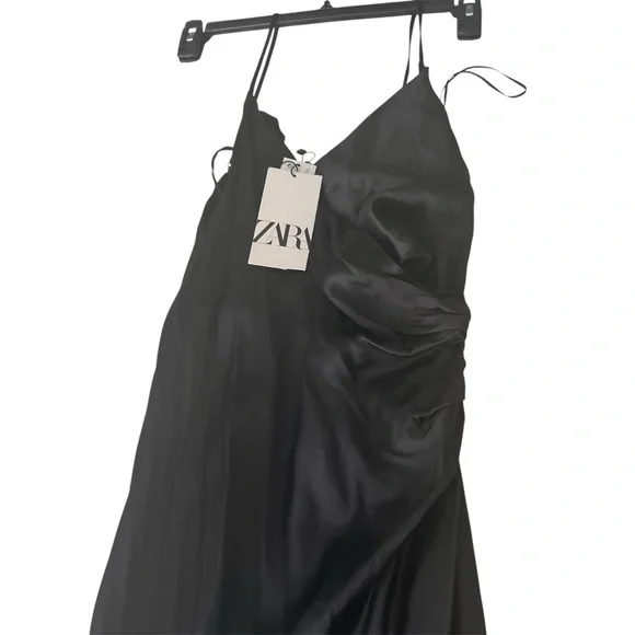 ZARA Black Cocktail Dress/Satin Slip dress / Size: US Small / High Side Slit/ - Picture 2 of 4